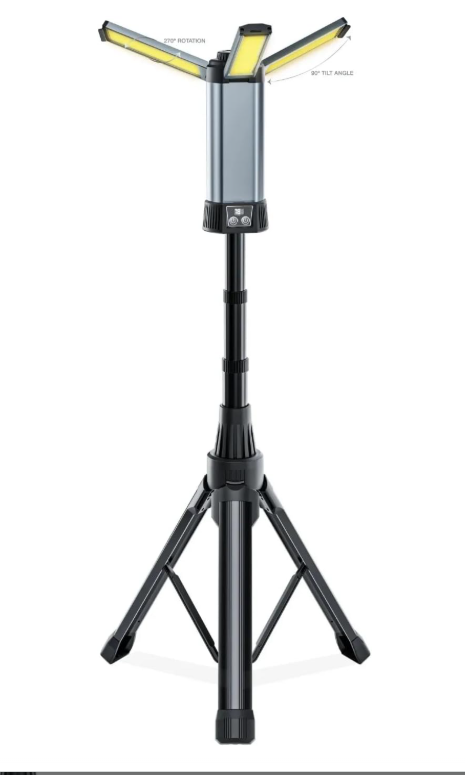 Green Lion Trio Beam Lite Tripod Camping Light with Detachable Light Head, 10H Working Time, 5×Light Modes, 2000 Lumens, 120cm Max Height, Rotating LED Work Light for Camping & Emergency - Black