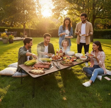 Foldable Camping Table with Removable Steel Mesh Grill, 400°C Heat Limit, Heat Vents, Charcoal & Briquettes Fuel, Best Folding Picnic Table for BBQ, Grilling, Parties, Backyards, Beaches