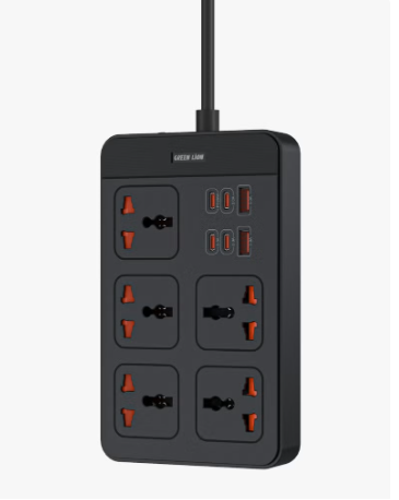 GS500 Power Socket 2500W/3m Power Cord / PD20W/ Safe & Efficient/ Globally Compatible/ 5 Universal Sockets/ 2 USB-A/4 USB-C/ UK Plug /Charging Protection - Black