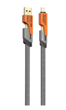 2 in 2 Braided Cable C to C+L and A to C+L 1.2m 65W / Wide Compatibility / Charge & Sync / Secure & Safe / Fast Charging Cable / High-Speed/ Tangle-Free Wire - Orange