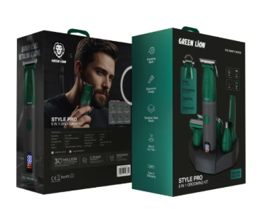 Style Pro 6-in-1 Grooming Kit with Hair, Body, Nose, Ear Trimming , 3 Hours Working Time, USB-C Recharging, Charging Base, IPX6 Waterproof - Green