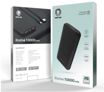 Rome 10000mAh Power Bank 20W PD Multiple Output Ports and Long-Life Battery / 10000 mAh PowerBank - Black