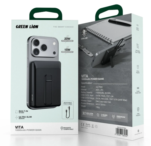 Green Lion Vita Power Bank 10000Mah - Black