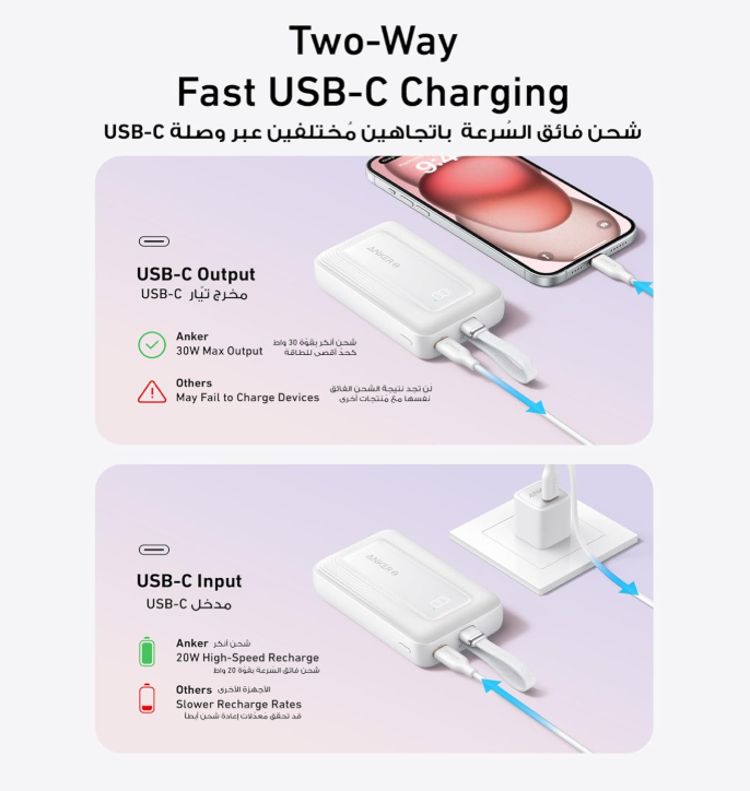 Anker Zolo Power Bank, 10,000mAh 30W High-Speed Portable Charger with Built-In USB-C Cable, Battery Pack For iPhone 17/17 Air/17 Pro/17 Pro Max/16 Series, Galaxy, and More (White, 10000mAh)