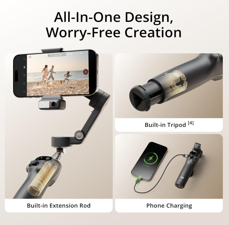 DJI Osmo Mobile 7P Gimbal Stabilizer for iPhone, Android, Native Tracking, 3-Axis Phone Gimbal, Built-in Extension Rod & Tripod, Phone Charging