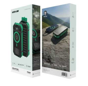 Green Lion Solar Flex 20000mAh Power Bank - Green & Black