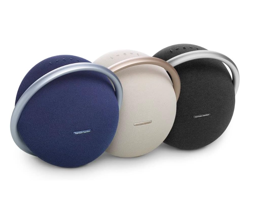 Harman Kardon Onyx Studio 8 Bluetooth Speaker – Powerful 50W Stereo Sound, Self-Tuning, Built-In Dual Mic, 8-Hour Battery, Elegant Blue Design, Eco-Friendly Materials (HKOS8BLUUK) (Renewed)
