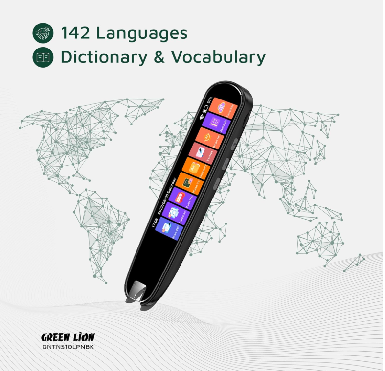 Green Lion Translation Pen 1000mAh Battery, Dictionary & Vocabulary, Macro 2 MP Scanning Head, Touch Screen Interface, Voice Translation, Photo Translation, TF Card Input, Smart Recording - Black