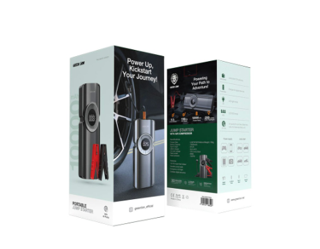 Green Lion Portable Jump Starter with Air Pump, 10000mAh Battery Capacity, Versatile Power Bank, LED SOS Mode - Black