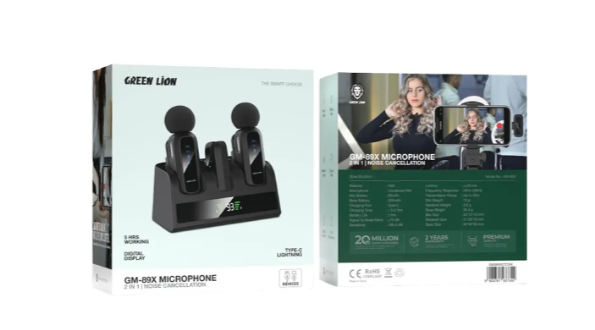 Green Lion GM-89X 2-In-1 Wireless Microphone with Noise Cancellation - Black