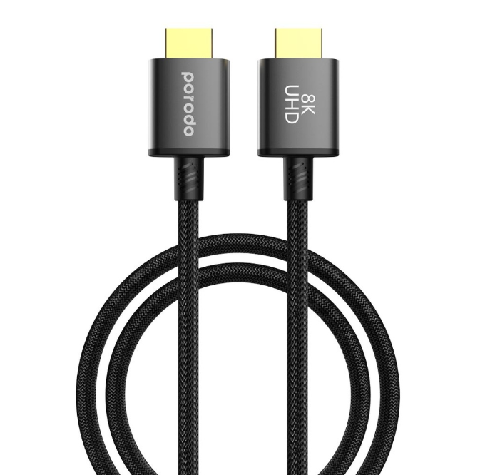Porodo 8K HDMI PVC Cable 3M, HDMI Version 2.1, High-Grade Connectors, Bandwidth Up to 48Gbps - Black