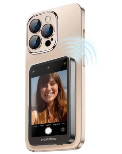 Porodo Lifestyle Selfie Screen Monitor, Magnetic Mirroring Device, 4 Inch HD Display, Wireless Phone Screen Viewer, 180° Rotation, Portable Content Creation Tool, Gray | PD-LFST190-GY