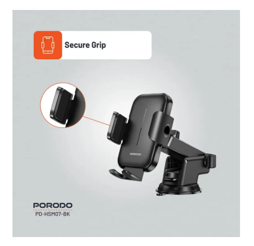 Porodo Adjustable Clamps Dash & Windshield Mount - Black
