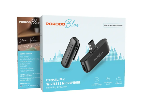 Porodo Blue Wireless Microphone - Black