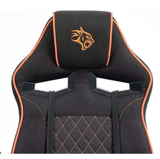 Porodo Ergonomic Gaming Chair with Flexible Headrest, Eco-Friendly Foam, Adjustable Armrest, Lower Back Lumbar Pillow Support, Adjustable Recline Tilt + Lock, Iron Frame & PVC Surface – Black & Orange