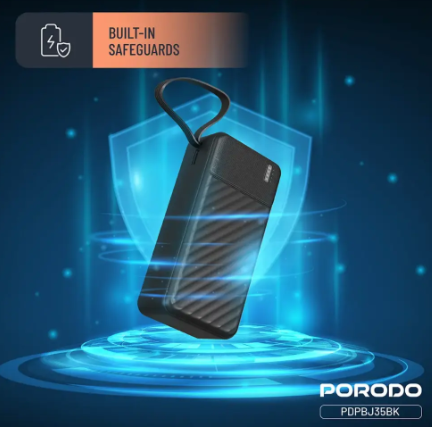 Porodo Piano 30000mAh Power Bank with Integrated Cables - Black