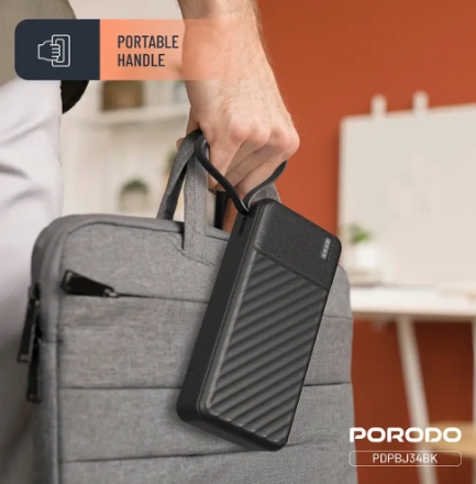 Porodo Piano 20000mAh Power Bank with Integrated Cables - Black