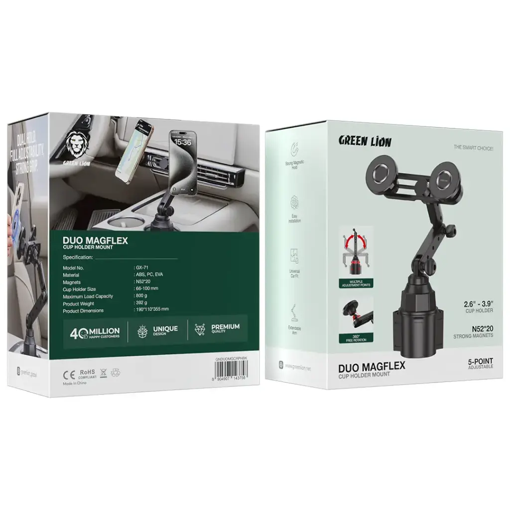 Green Lion Duo Magflex Cup Holder Mount - Black