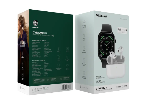 Green Lion Dynamic 3 - Ultimate 46 Smart Watch & Earbuds Pro 3 - Black/White