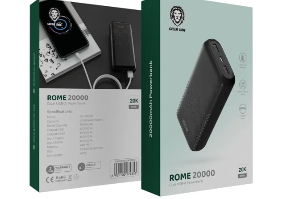Green Lion Rome Ultra Slim Power Bank 20000mAh - Black