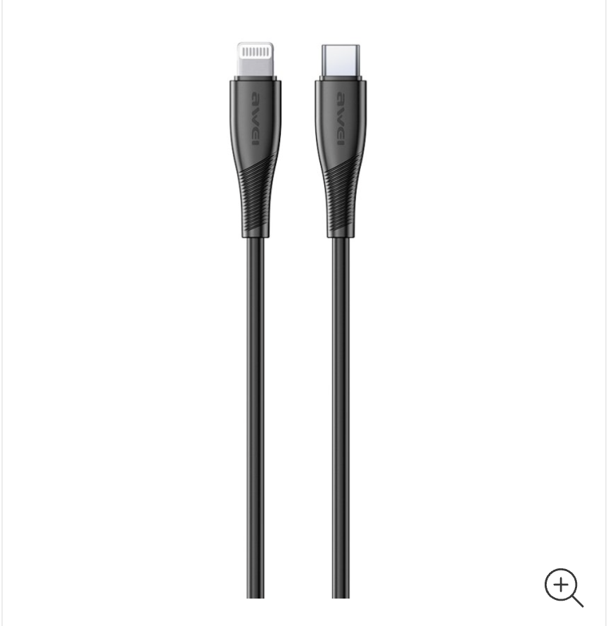 AWEI USB-C to Lightning Cable 27W 1M – Black