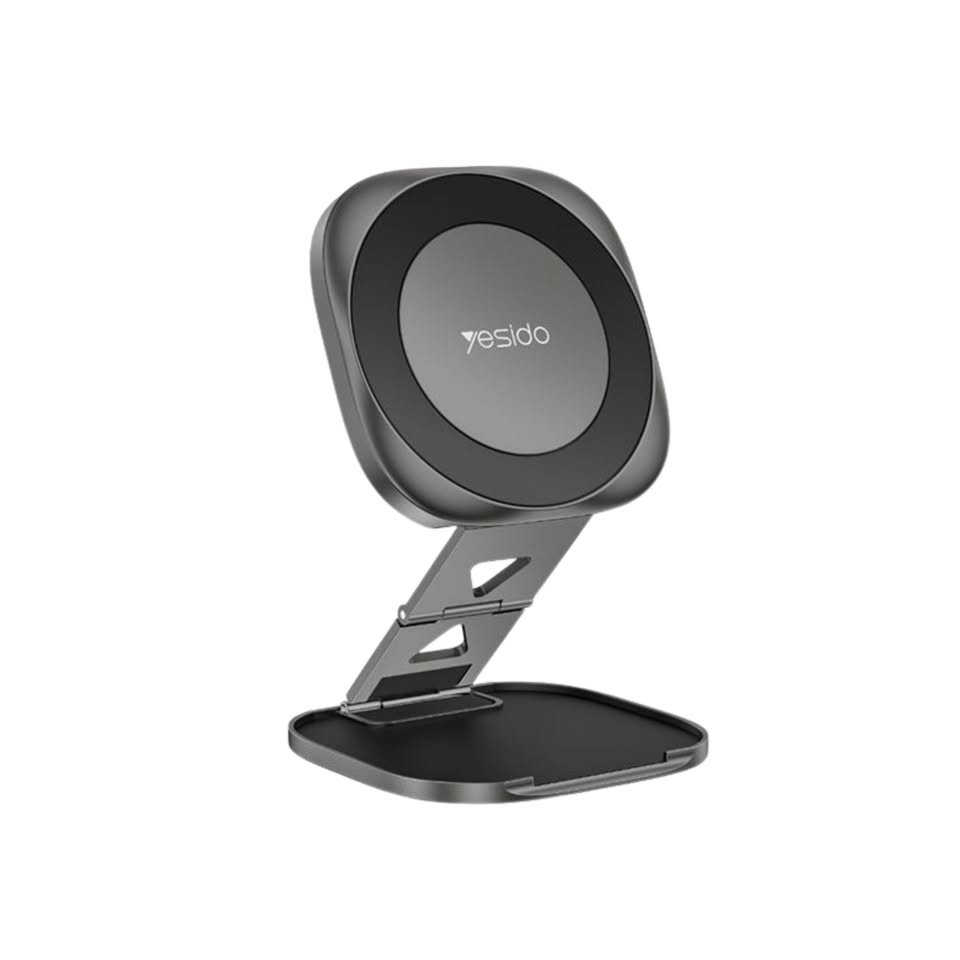 Yesido Foldable Magnetic Desktop Phone Holder (Model C301) – Zinc Alloy, 360° Adjustable, featuring 20 N52 magnets and a triple-sided damping mechanism.